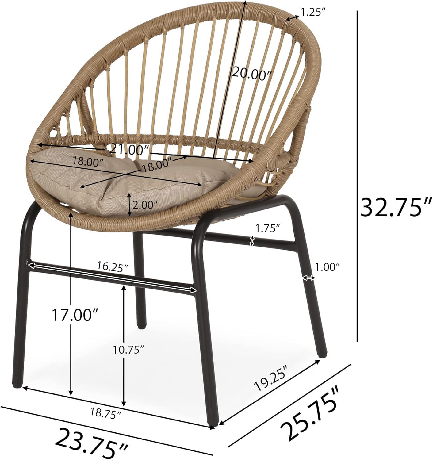 Outdoor Accent Chair With Curved Back And Basket Frame, (Set of 2) - Light Brown / Beige