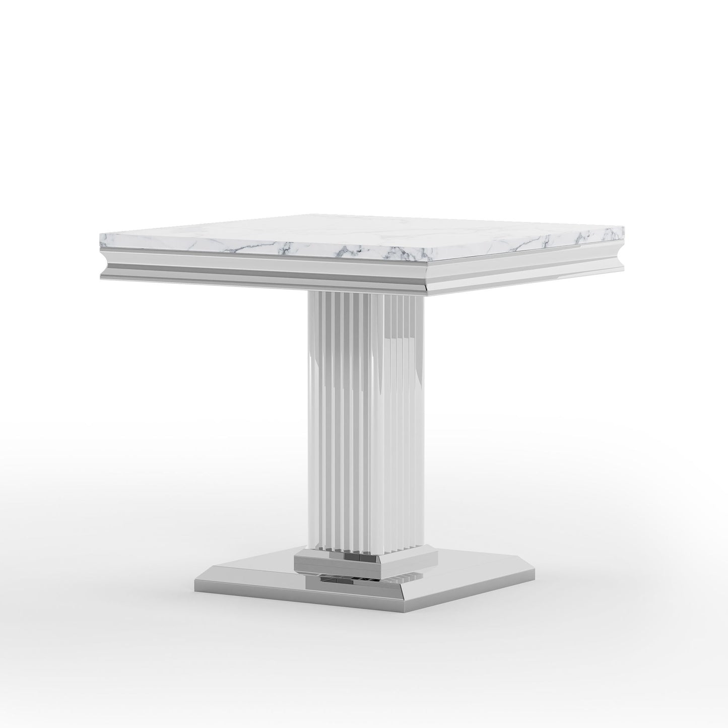 Marble Printed Top Rectangular End Table, Base With Mirrored Finish