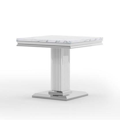 Marble Printed Top Rectangular End Table, Base With Mirrored Finish