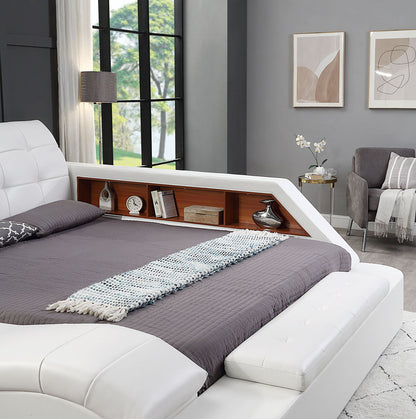 Multifunctional Upholstered Storage Bed Frame, Massage Chaise Lounge On Left