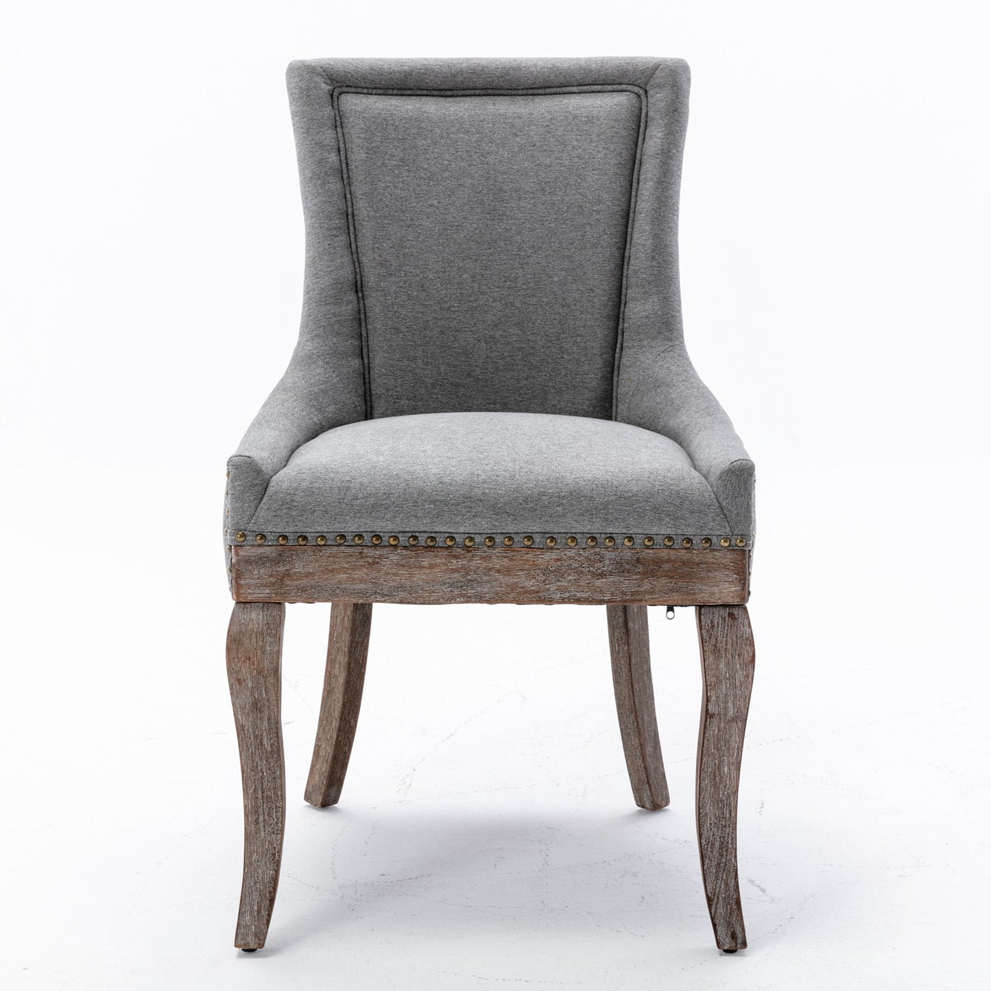 Silla de comedor Ultra Side, de tela gruesa, con patas de madera maciza en tonos neutros y tachuelas de bronce (juego de 2)