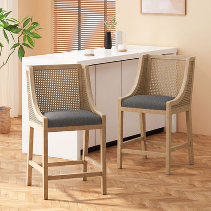 French Country Fabric Upholstered Counter Stools (Set of 2)