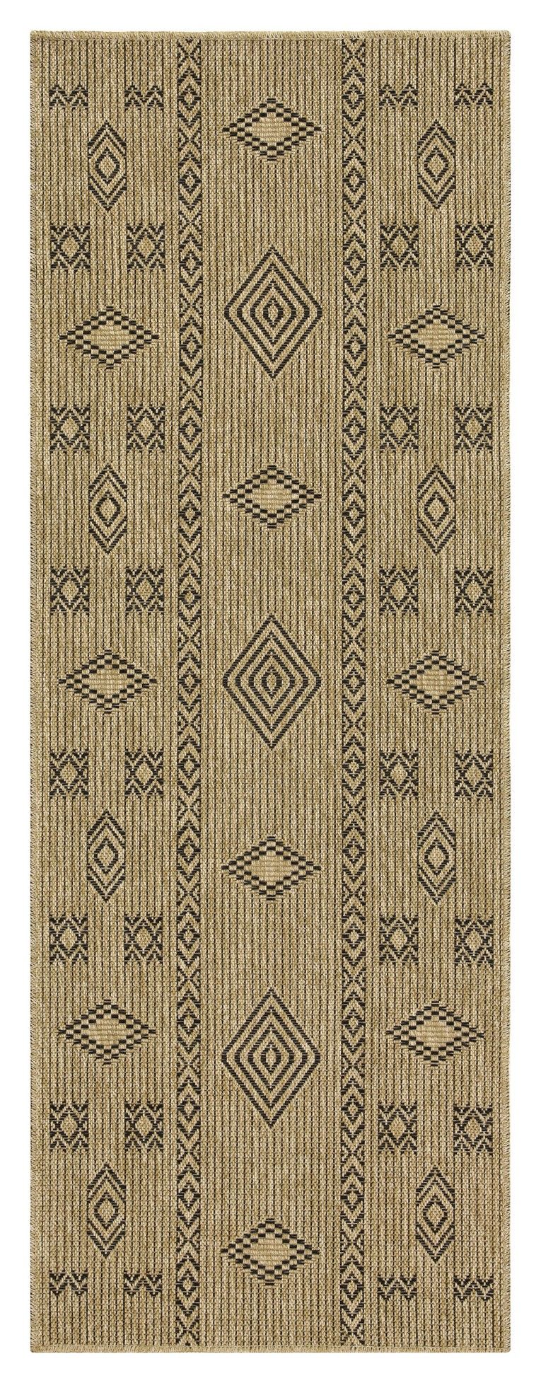 Alfombra Earth de 80 x 220 cm para interior y exterior, color yute y negro