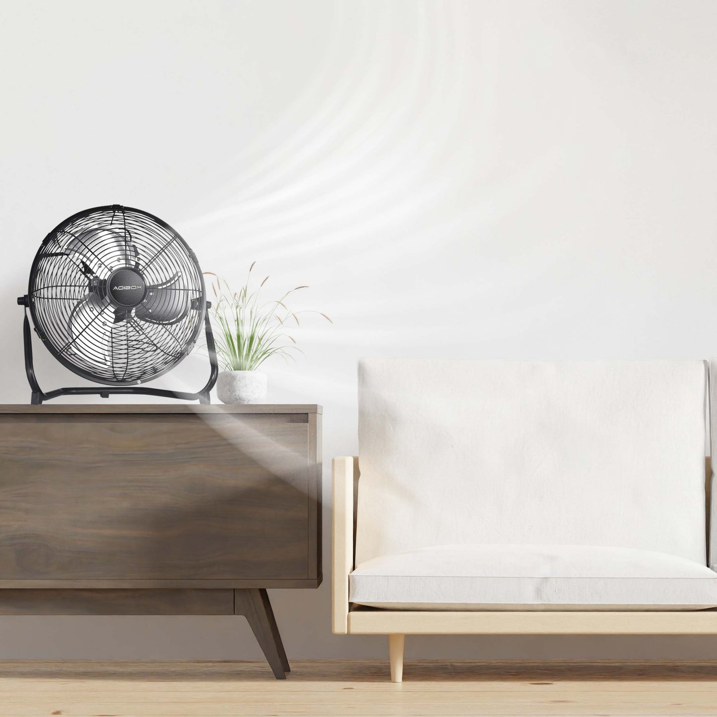 Ventilador de piso industrial de metal resistente de 3 velocidades y alta velocidad con cabezal inclinable para uso en exteriores e interiores.