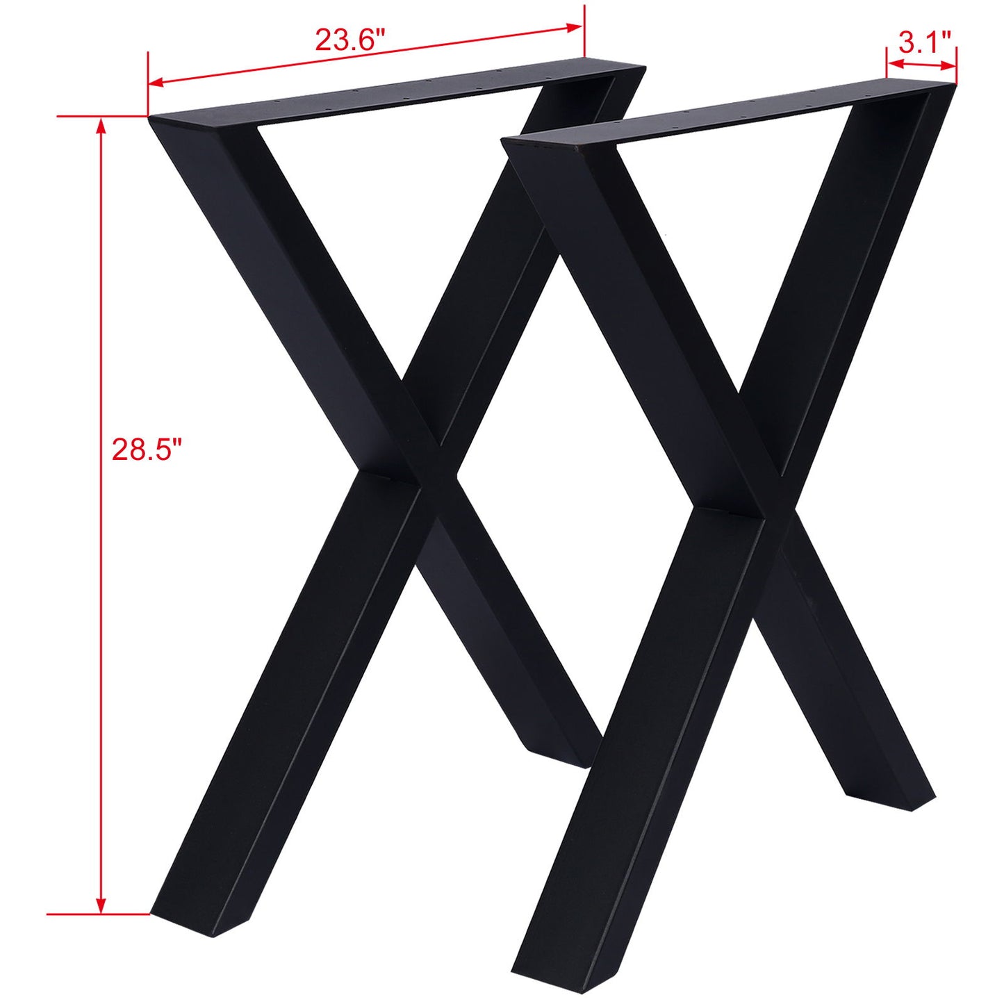Patas de mesa de metal de 28 x 24 pulgadas de ancho, resistentes, de acero, para escritorio, de comedor o de café (juego de 2), color negro