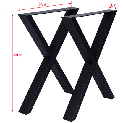 Patas de mesa de metal de 28 x 24 pulgadas de ancho, resistentes, de acero, para escritorio, de comedor o de café (juego de 2), color negro