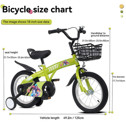 Fkznpj - Bicicleta deportiva para niños de 18" con ruedas de entrenamiento y soporte. Sillín ajustable. Ideal para niños y niñas de 5 a 10 años. Altura de 39 a 49". Disponible en varios colores.