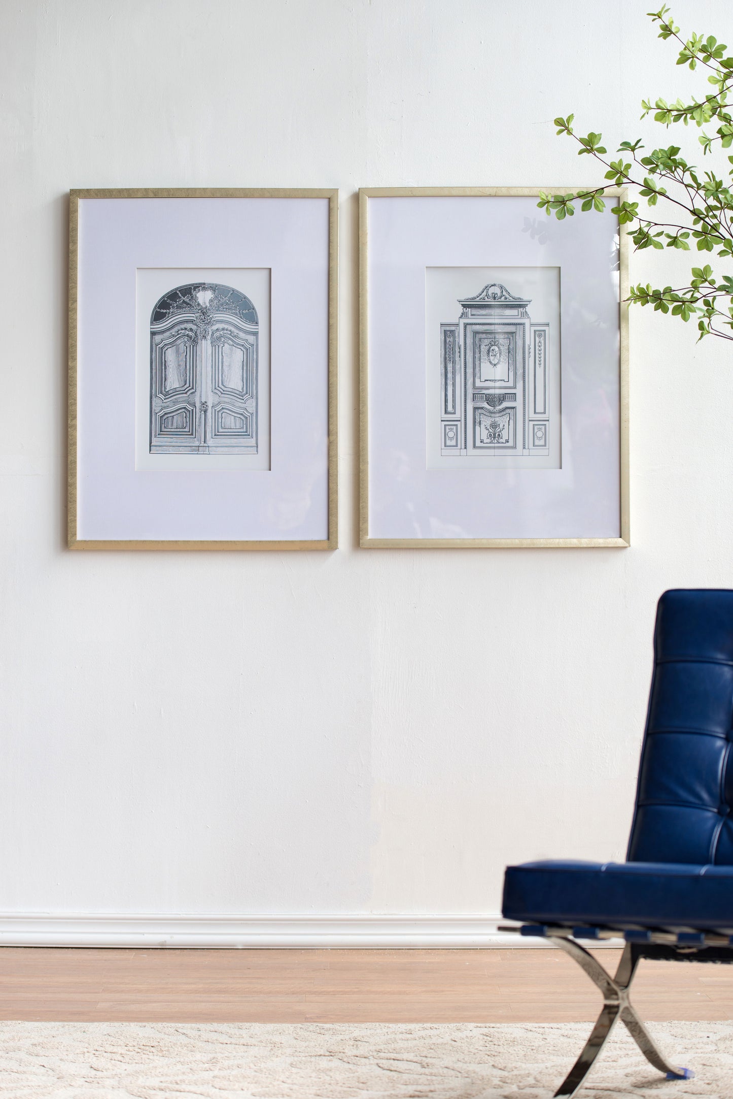 Arte de pared arquitectónico con lápiz falso, decoración de pared decorativa (juego de 2) - Plateado