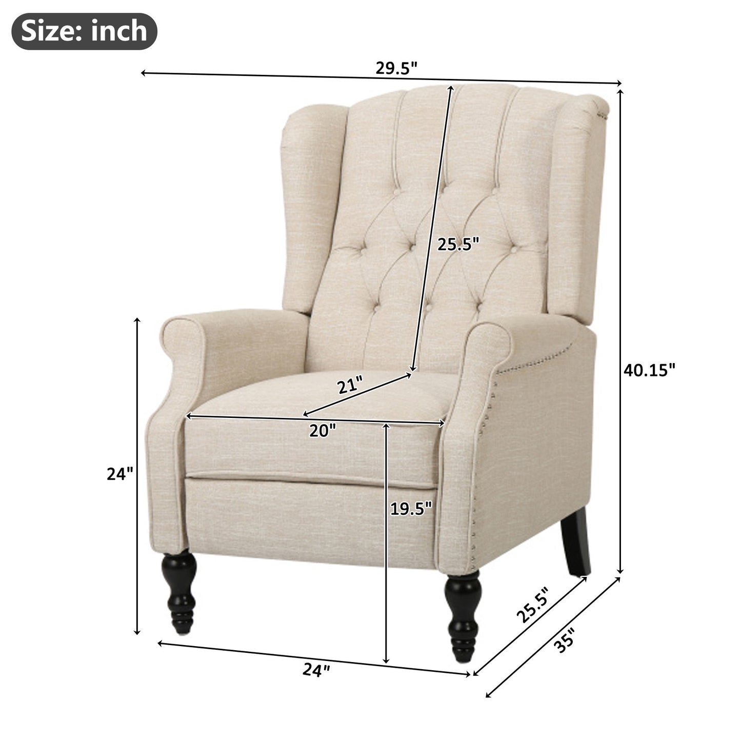 Armchair Recliner With Pushback Mechanism And Wingback Design