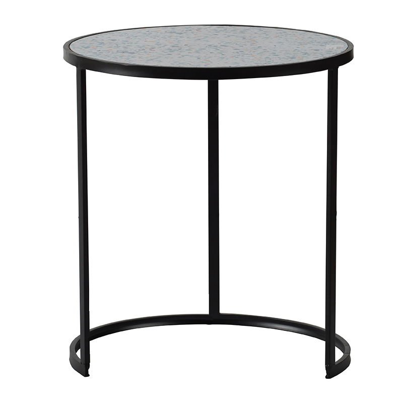 Mesa auxiliar redonda apilable con estructura metálica resistente para espacios pequeños, sala de estar y oficina (juego de 2) - Negro