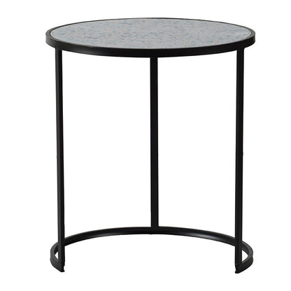 Mesa auxiliar redonda apilable con estructura metálica resistente para espacios pequeños, sala de estar y oficina (juego de 2) - Negro