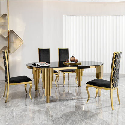 Oval Dining Table With Glass Top And Stainless Steel Base