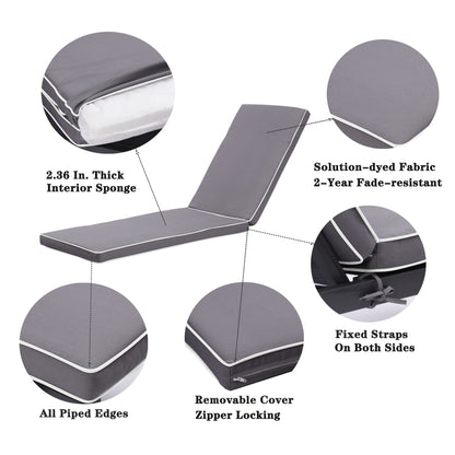 2 Pieces Set Outdoor Lounge Chair Cushion Replacement Patio Furniture Seat Cushion Chaise Lounge Cushion - Antique Gray / White