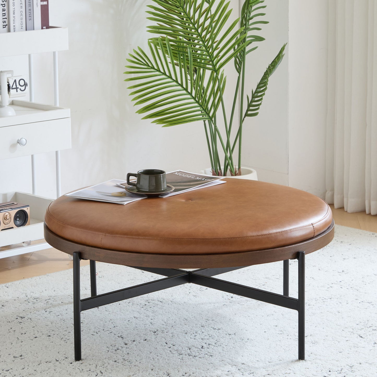 Lyricie - Modern Cocktail Ottoman With Foam Padding And Metal X Base - Brown / Black