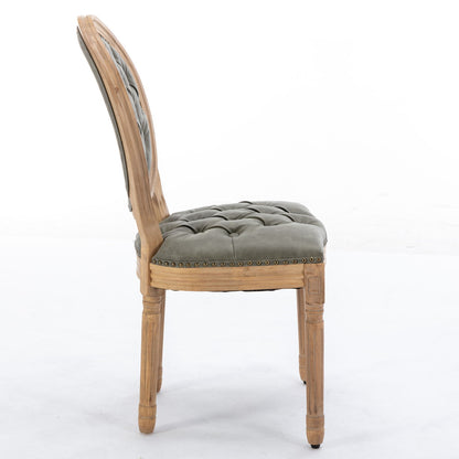 Silla de comedor de estilo francés con marco de madera maciza, pintura antigua, hebillas hechas a mano, cuero sintético de PU, ribete de tachuelas y patas de madera.