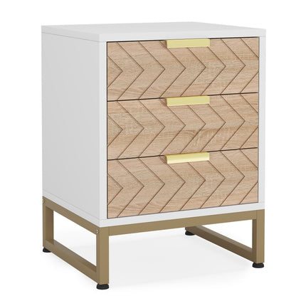 Nightstands With 3 Drawers, Zig Zag Design (Set of 2) - White / Oak