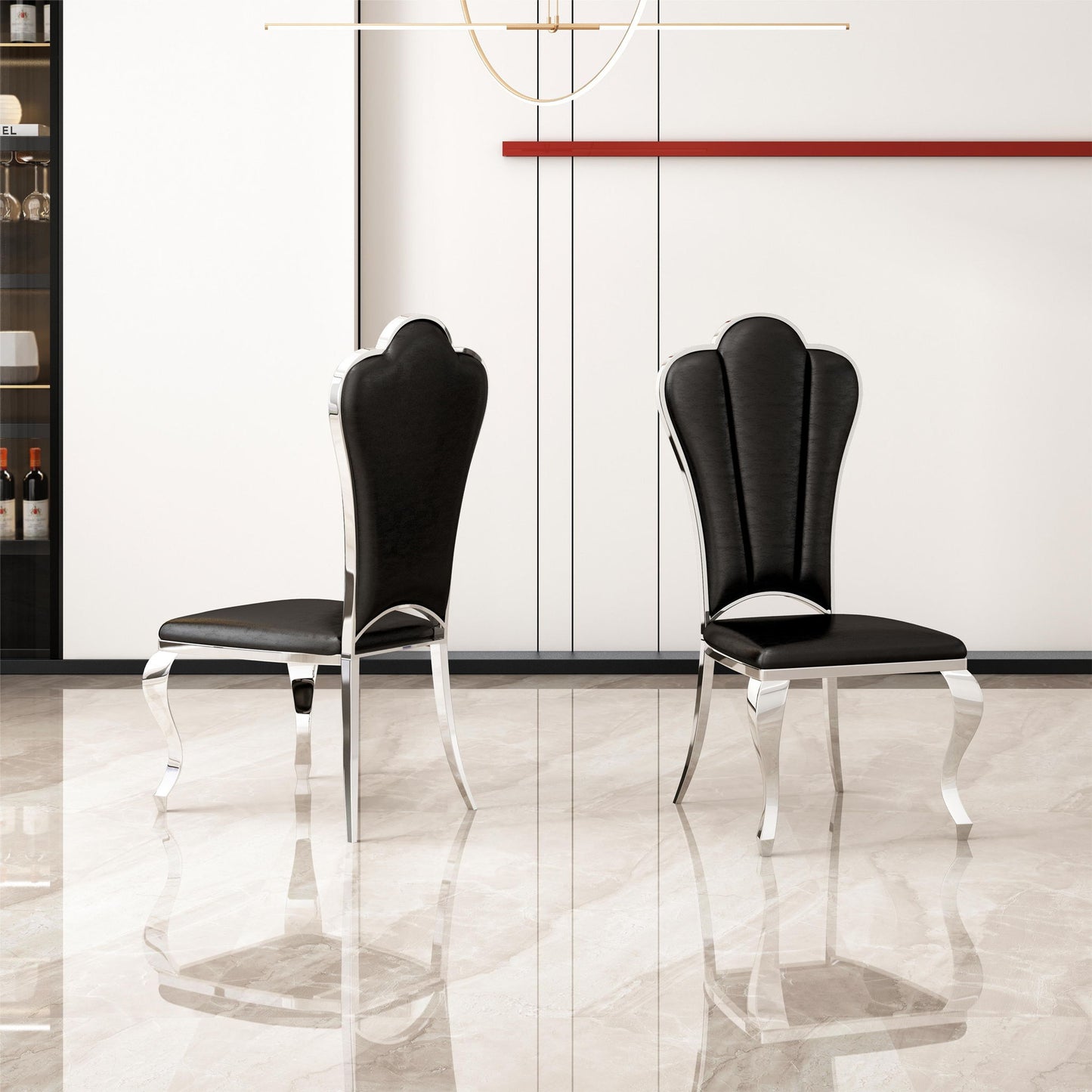 Modern ette Dining Chairs, Unique Backrest Design With Stripe Armless Chair (Set of 2)