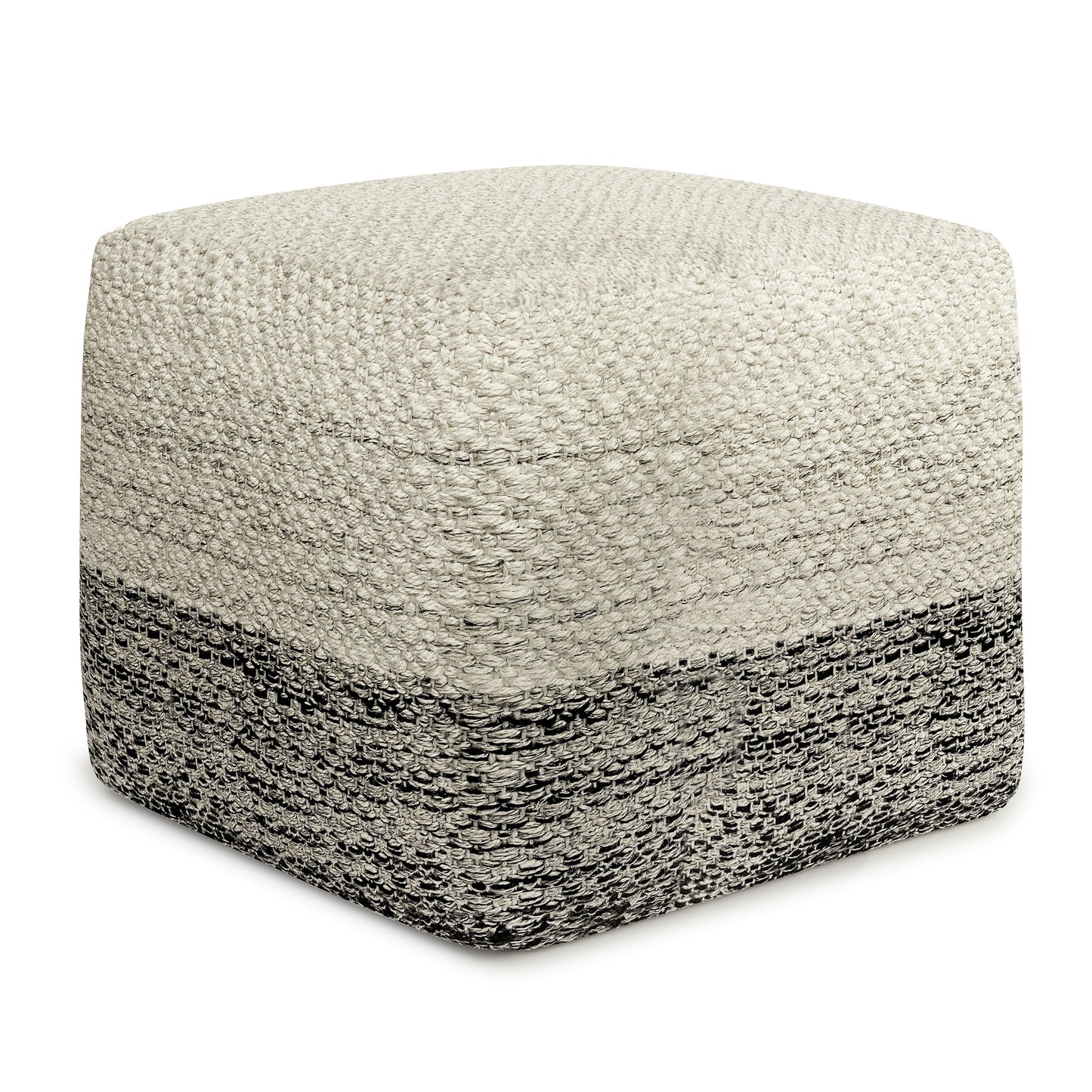 Macie - Puf cuadrado de tejido para exterior/interior - Gris/Blanco