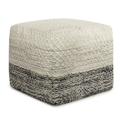 Macie - Puf cuadrado de tejido para exterior/interior - Gris/Blanco