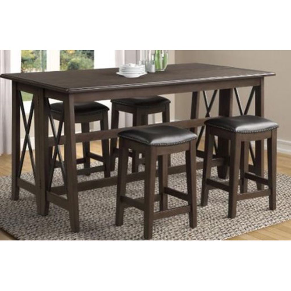 Mesa abatible con 4 taburetes - Marrón oscuro