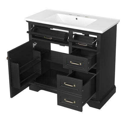 36" Bathroom Vanity With Sink, 2 Tip Out Drawers, Soft Close Hinges
