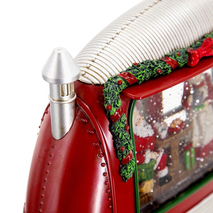 Camper navideño de plástico/resina con luces LED para la hora del té de Papá Noel, giro de agua, interruptor de 2 vías, requiere 3 pilas AA - Rojo