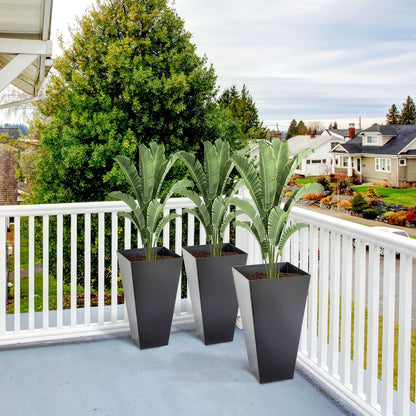 Outsunny - Macetas de exterior (juego de 3) Macetas cónicas grandes con orificios de drenaje y tapón, macetas de plástico imitación madera para exterior, interior, jardín y patio.