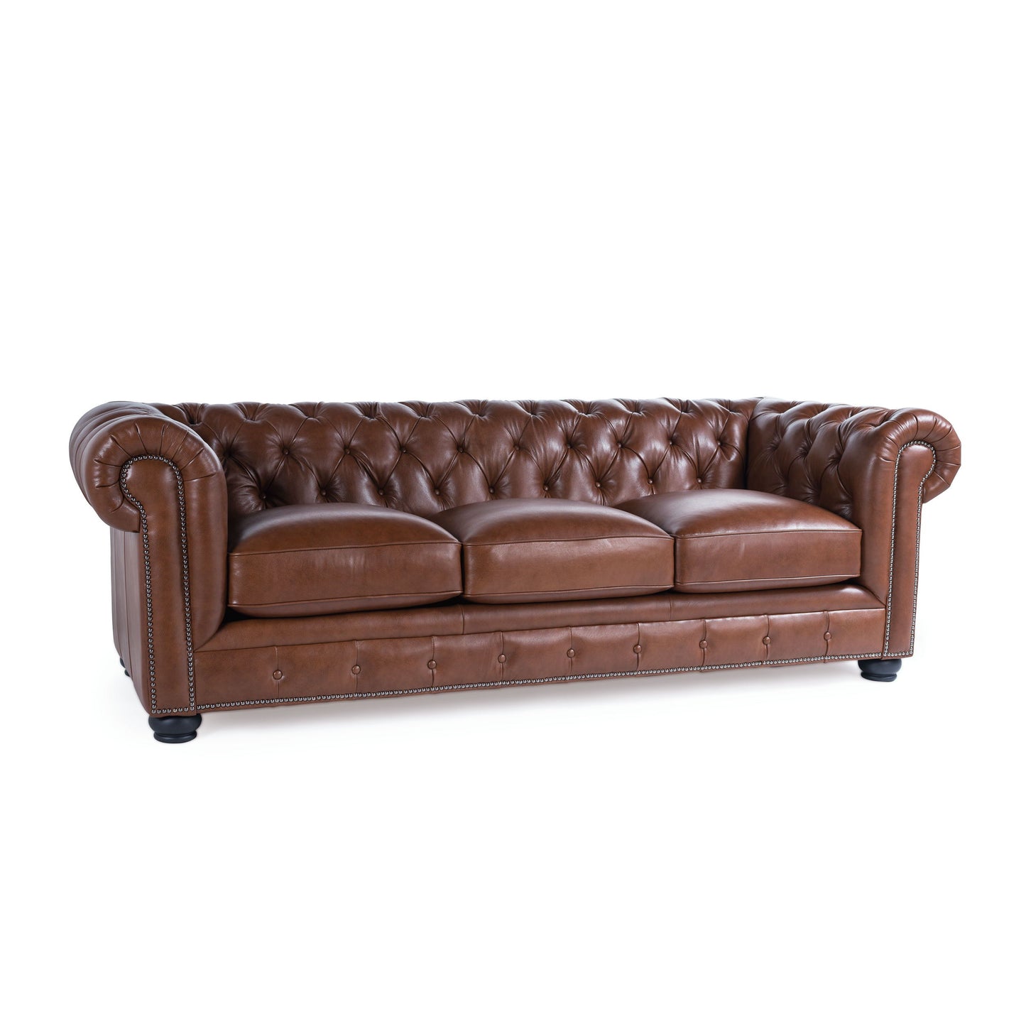 Sofá Chesterfield tradicional de cuero capitoné con diseño de cabeza de clavos