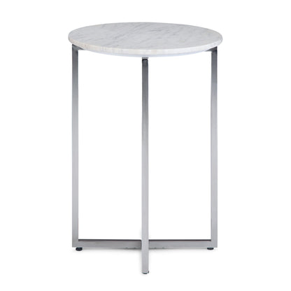Marsden - Mesa auxiliar con base de acero inoxidable pulido - Blanco/Plateado