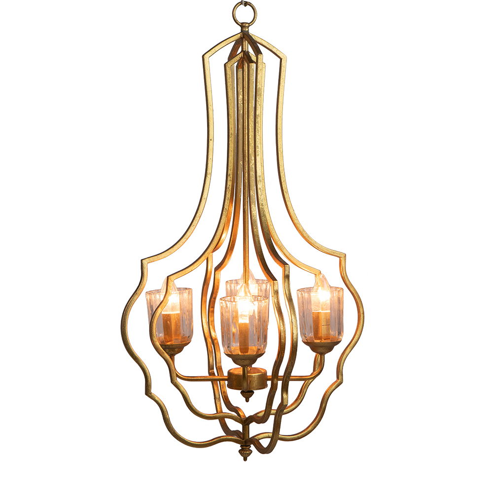 Lámpara colgante de metal de 4 luces con cadena ajustable para cocina (bombilla no incluida), color dorado