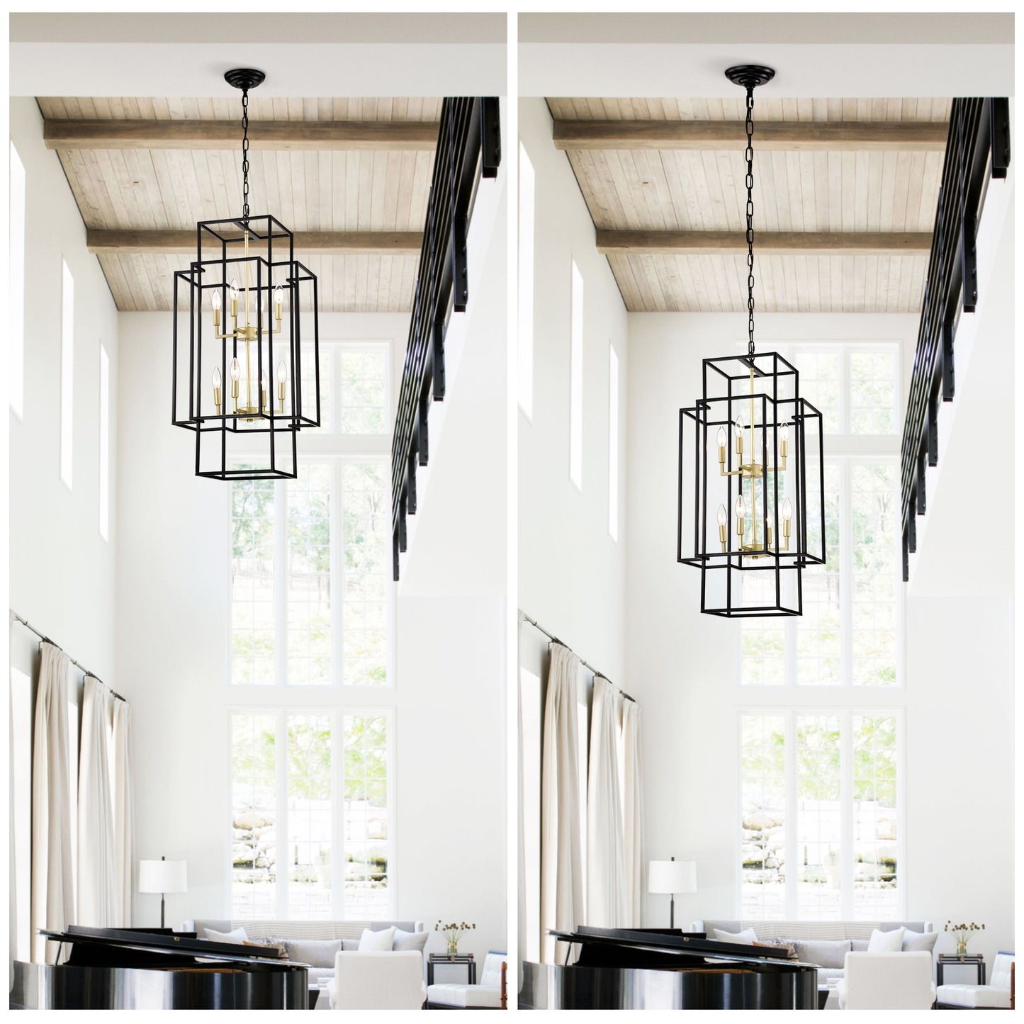 Lámpara de araña de 8 luces, ideal para entrada, techos altos, comedor, recibidor, entrada, escalera y pasillo. Altura ajustable (bombillas E12 no incluidas).
