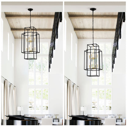 Lámpara de araña de 8 luces, ideal para entrada, techos altos, comedor, recibidor, entrada, escalera y pasillo. Altura ajustable (bombillas E12 no incluidas).