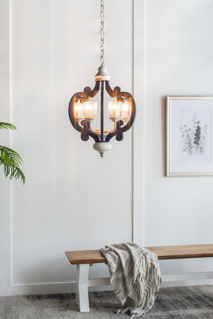 Lámpara colgante de madera de 6 luces, estilo rústico, para cocina, salón y comedor (bombilla no incluida), color crema
