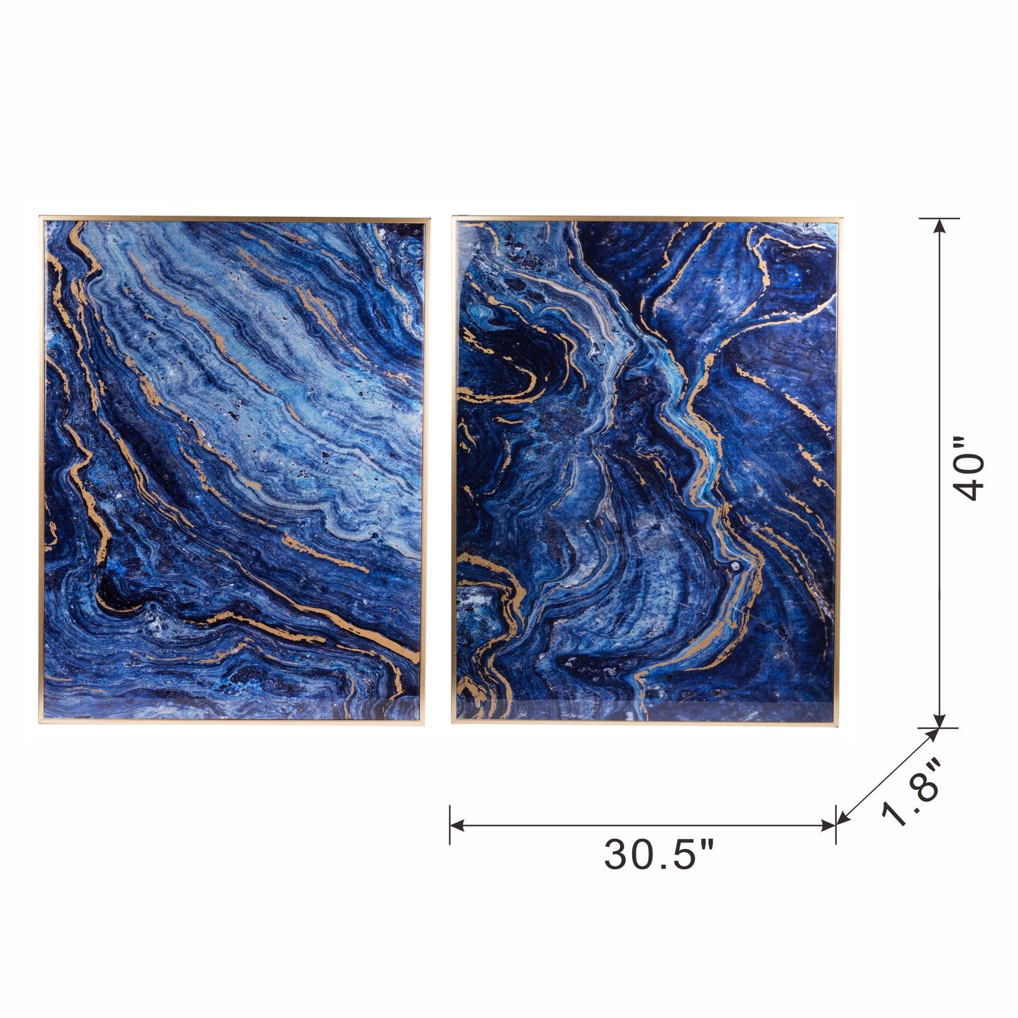Paneles de arte enmarcados, diseño único de mármol (juego de 2) - Azul