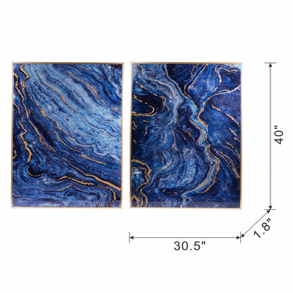 Paneles de arte enmarcados, diseño único de mármol (juego de 2) - Azul