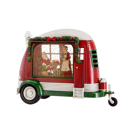 Camper navideño de plástico/resina con luces LED para la hora del té de Papá Noel, giro de agua, interruptor de 2 vías, requiere 3 pilas AA - Rojo