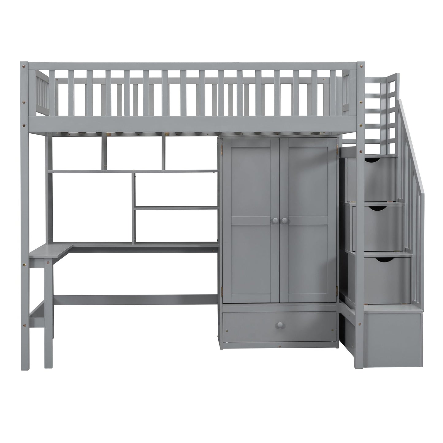 Loft Bed With Bookshelf, Drawers, Desk, And Wardrobe
