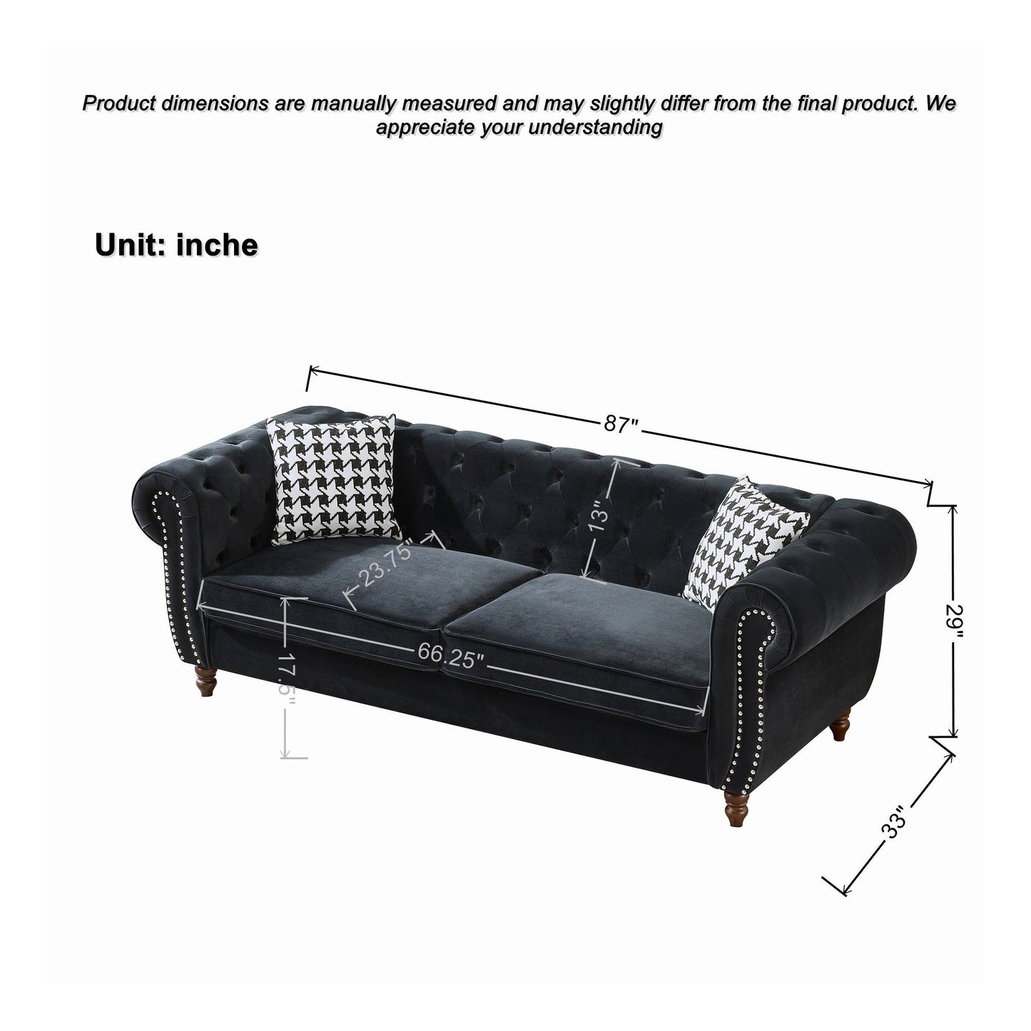 Chesterfield 3 And 2 Seater Upholstery Sofa With Roll Armrest & Nailhead Fabric Couch