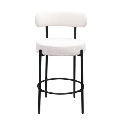 Taburetes altos de barra Sherpa modernos, con asiento tapizado y patas de latón cepillado, taburetes de cocina redondos de respaldo bajo con reposapiés para comedor (juego de 2)