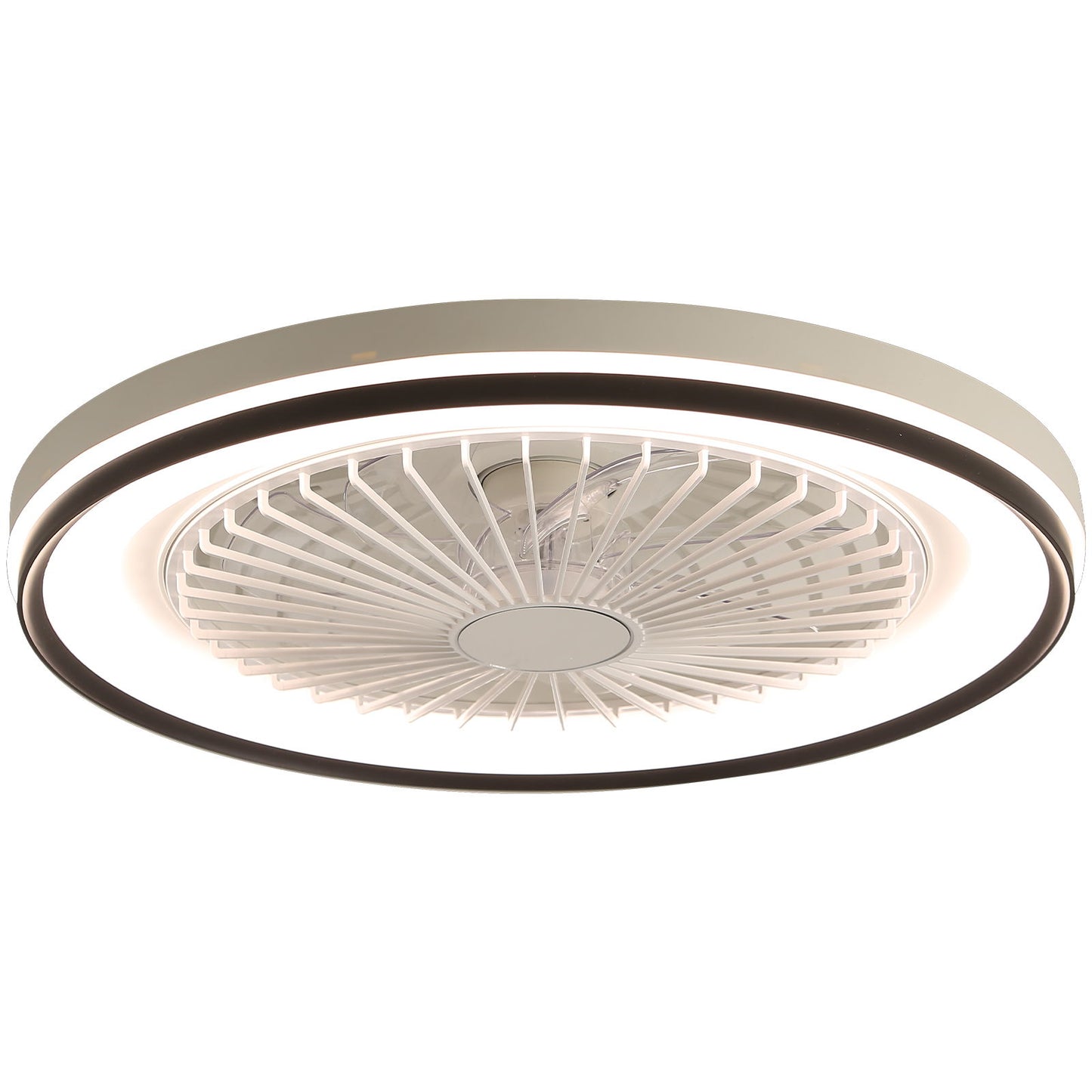 RGB Dimmable LED Enclosed Ceiling Fan With Light Flush Mount Bladeless, 6 Speed, Remote Control - White