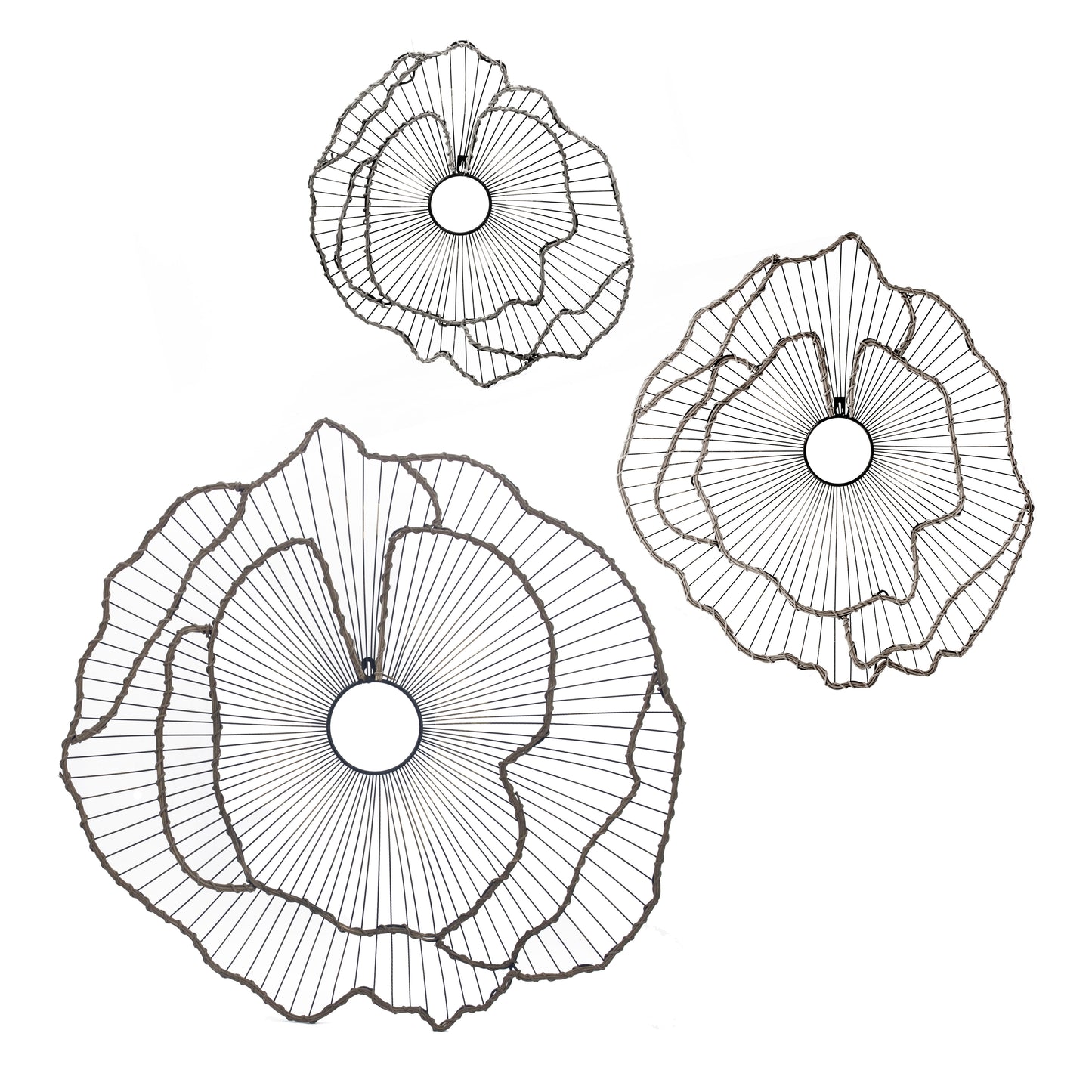Decoración de pared con flores de metal, escultura floral de transición para vestíbulo, porche, pasillo y entrada (juego de 3) - Dorado