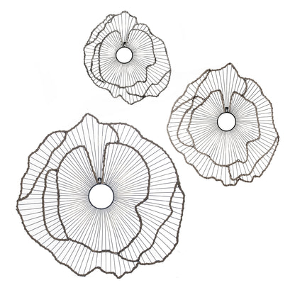 Decoración de pared con flores de metal, escultura floral de transición para vestíbulo, porche, pasillo y entrada (juego de 3) - Dorado