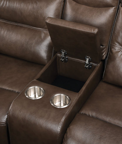 Aashi - Loveseat reclinable de cuero y gel - Marrón