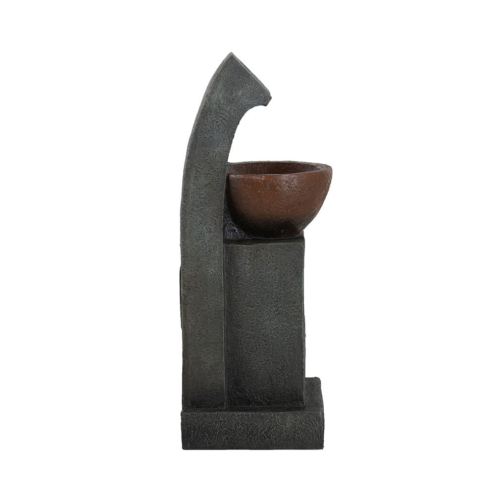 Fuente de agua escultural con cuenco, luz y bomba, para interior y exterior - Marrón/Negro