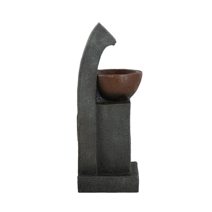 Fuente de agua escultural con cuenco, luz y bomba, para interior y exterior - Marrón/Negro
