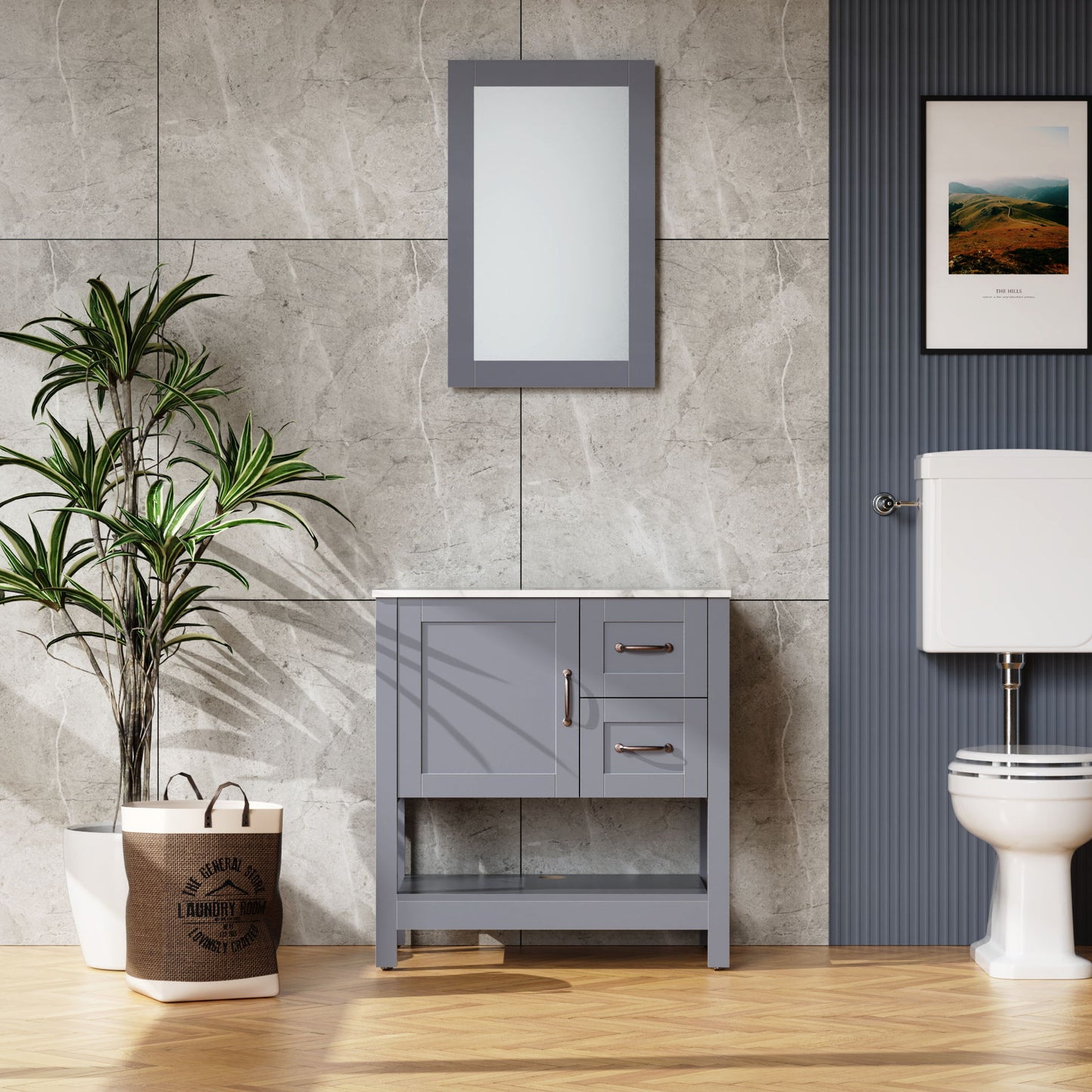 Mueble de baño con espejo y encimera - Gris