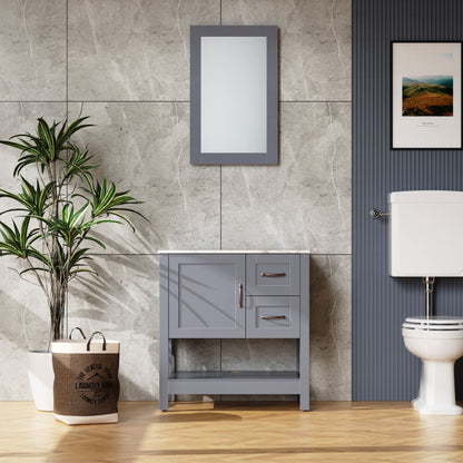 Mueble de baño con espejo y encimera - Gris