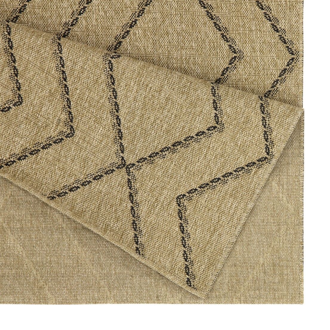 Alfombra de polipropileno para interior y exterior, color yute y negro.