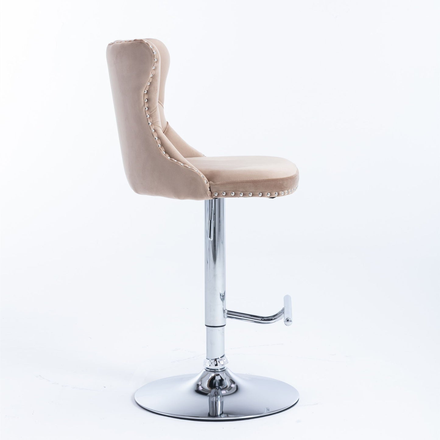 Taburetes giratorios de terciopelo con altura de asiento ajustable de 63 a 84 cm. Modernos taburetes de bar con base cromada y tapizados, cómodos y capitoné para el hogar, el pub y la isla de cocina (juego de 2).
