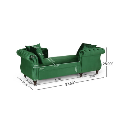 Lunarix - Velvet Fabric Chaise Lounge With Diamond Stitching And Turned Legs - Emerald